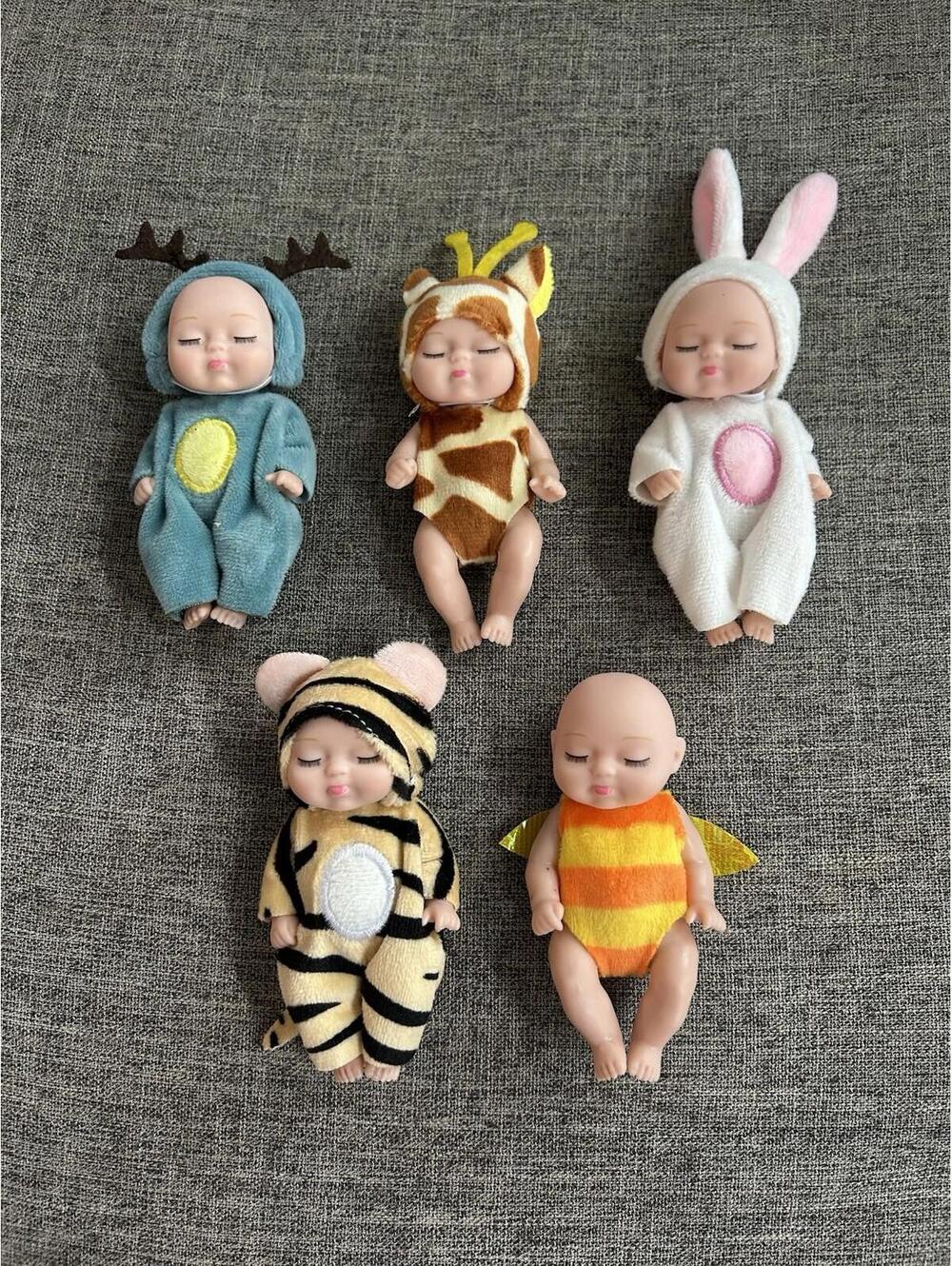 Mini Sleeping Baby Dolls Reborn Baby Dolls With Animal Clothes Set Of 5